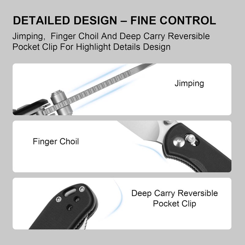 KIZER سكين جيب دروب بير 2، شفرة نقطة إسقاط 2.84" AEB-L قابلة للطي مع مقبض G10 أسود، سكاكين EDC بقفل كلاش للرجال والنساء V3619.2KD1 - Image 4
